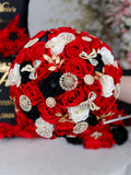 Red Ivory Black quinceanera bouquet 9 inches