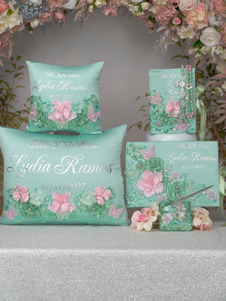 Sage Green Silver Pink Quinceanera Tiara Pillow