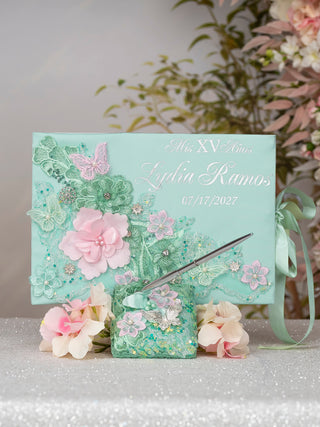 Sage Green Silver Pink Quinceanera Pillows Set