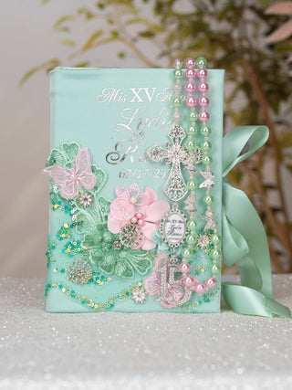 Sage Green Silver Pink Quinceanera Pillows Set