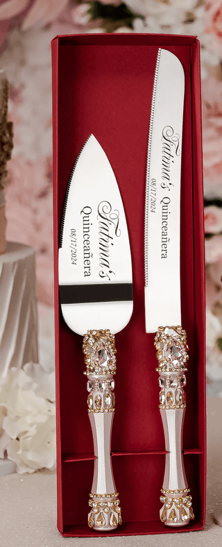 Light Pink and Gold quinceanera cake knife and server