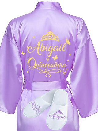 Quinceanera Lavender with Gold robe with slippers