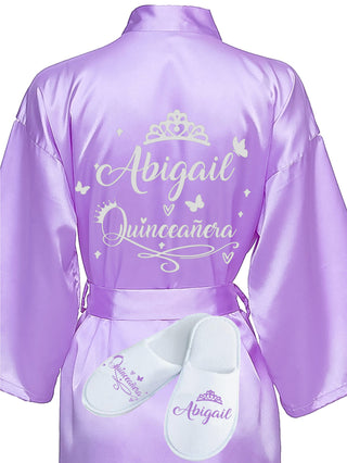 Quinceanera Lilac with Silver robe with slippers