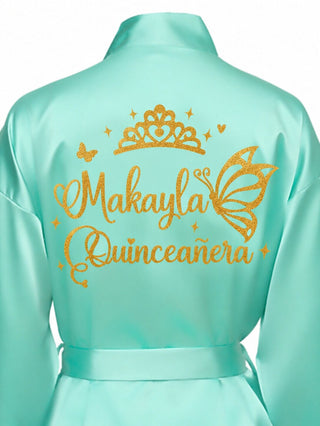 Mint with Gold robe for quinceanera