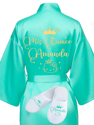 Quinceanera Mint with Gold robe with slippers