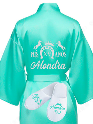 Quinceanera Mint with Silver robe with slippers