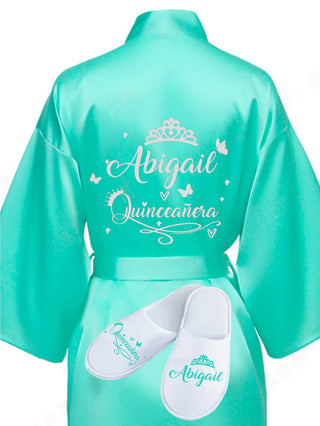 Quinceanera Mint with Silver robe with slippers