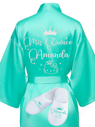 Quinceanera Mint with Silver robe with slippers