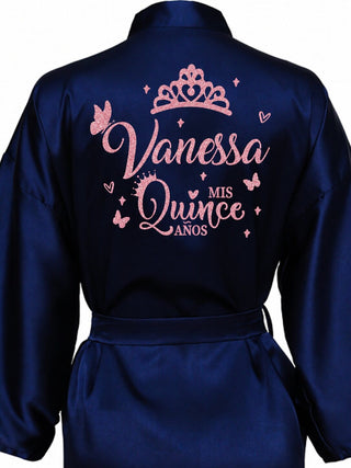 Navy Blue with Rose Gold robe for quinceanera