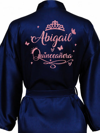 Navy Blue with Rose Gold robe for quinceanera