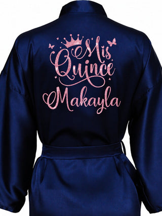 Navy Blue with Rose Gold robe for quinceanera
