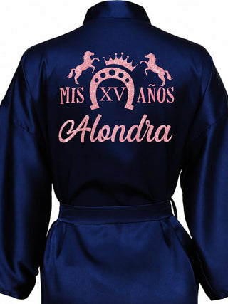 Navy Blue with Rose Gold robe for quinceanera