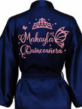 Navy Blue with Rose Gold robe for quinceanera