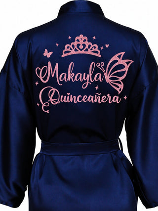 Navy Blue with Rose Gold robe for quinceanera