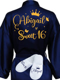 Sweet 16 Navy Blue with Gold robe with slippers