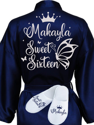 Sweet 16 Navy Blue with Silver robe with slippers