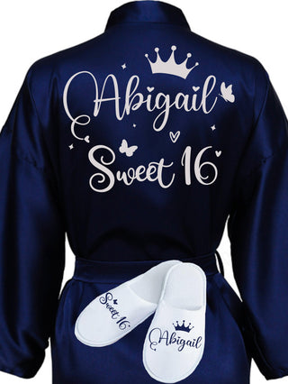 Sweet 16 Navy Blue with Silver robe with slippers