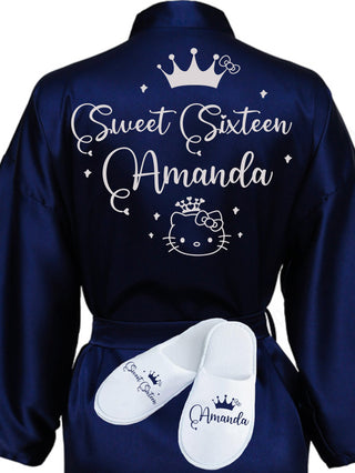 Sweet 16 Navy Blue with Silver robe with slippers