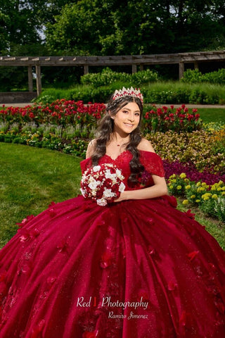 Wine Red with Ivory Quinceanera bouquet 9 inches