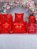 Red Quinceanera theme package of pillows set, Bible and guest book
