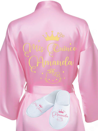 Quinceanera Pink with Gold robe with slippers