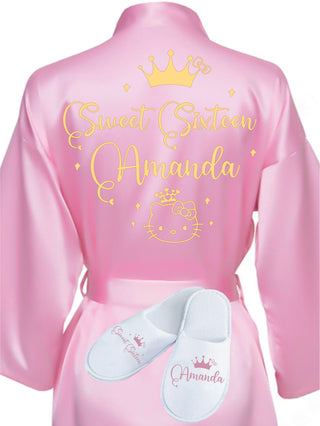 Sweet 16 Pink with Gold robe with slippers