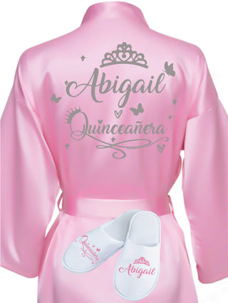 Quinceanera Pink with Silver robe with slippers