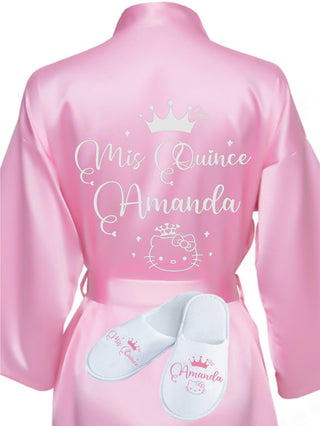 Quinceanera Pink with Silver robe with slippers