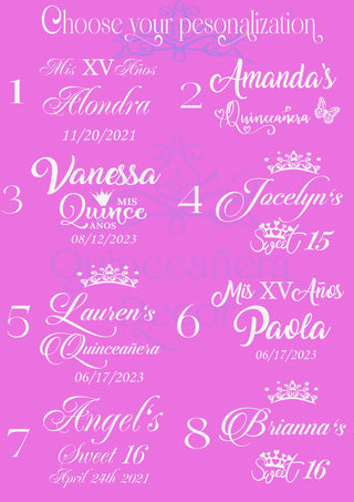 Pink Iridescent quinceanera bottle with 4 glasses