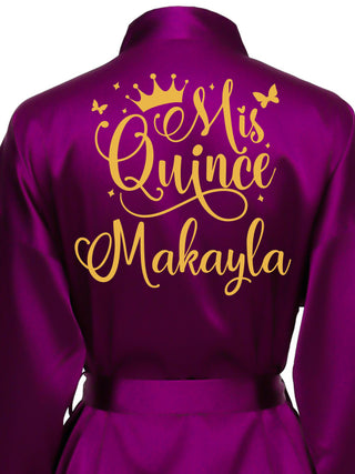 Plum and purple with gold robe for quinceanera