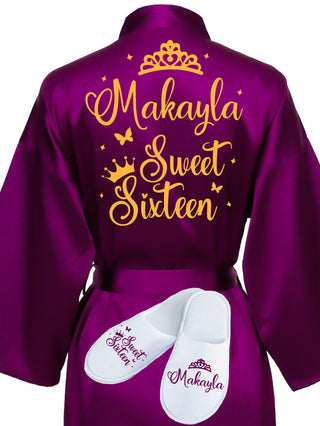 Sweet 16 Plum with Gold robe with slippers