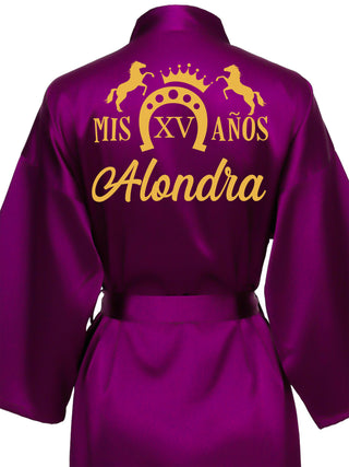 Plum with gold robe for quinceanera