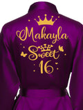Robe Sweet 16 plum and purple with gold