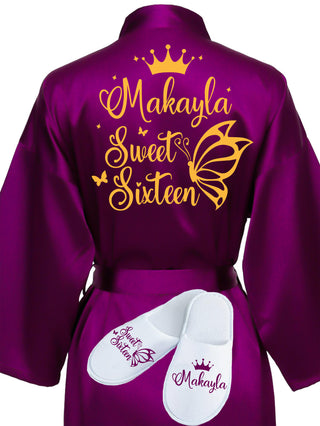 Sweet 16 Plum with Gold robe with slippers