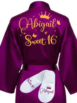 Sweet 16 Plum with Gold robe with slippers