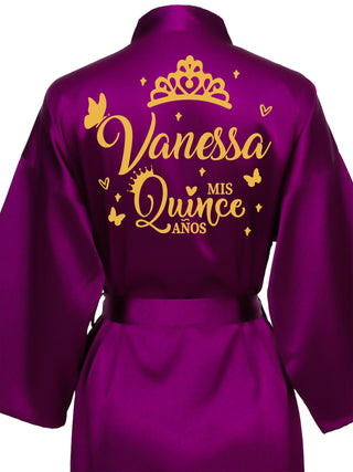 Plum with gold robe for quinceanera