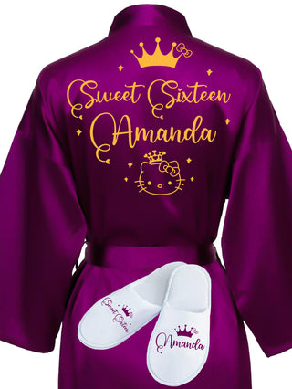 Sweet 16 Plum with Gold robe with slippers