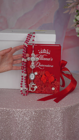 personalized quinceanera bibles, rosaries for quinceanera, quinceanera bible rosary set, biblia y rosario para quinceanera,
rosary and bible for a quinceanera