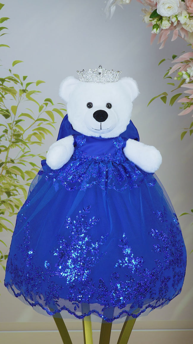 Último osito de peluche azul real plateado para quinceañera