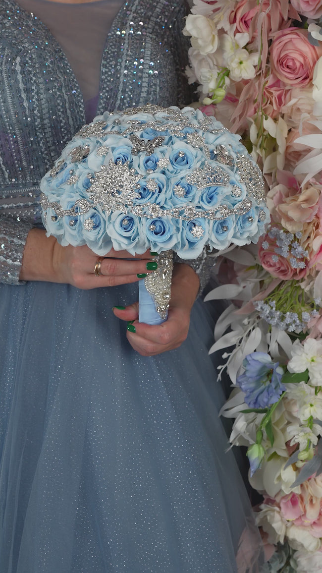 Light blue quinceanera bouquet 13 inches