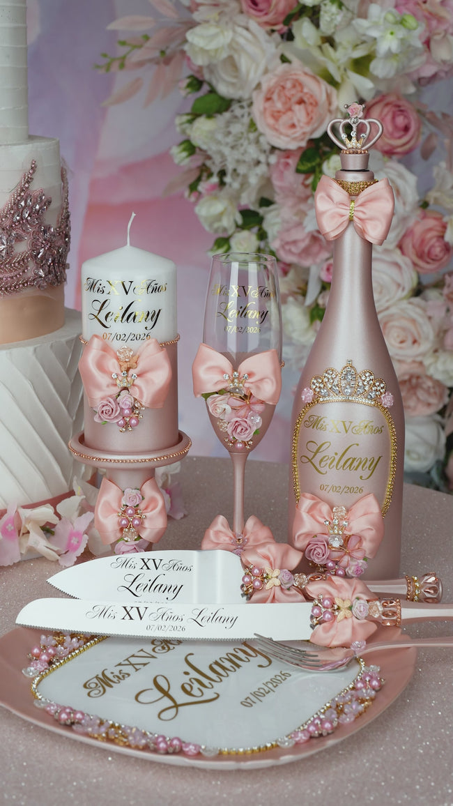 Rose Gold Quinceanera theme 1 champagne glass