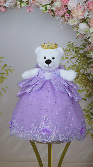 [White Bear]Lavender Gold Quinceanera Teddy Bear