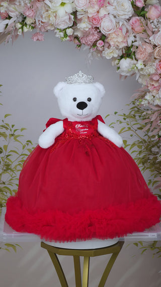 [White Bear] Red with Silver Quinceanera Teddy Bear