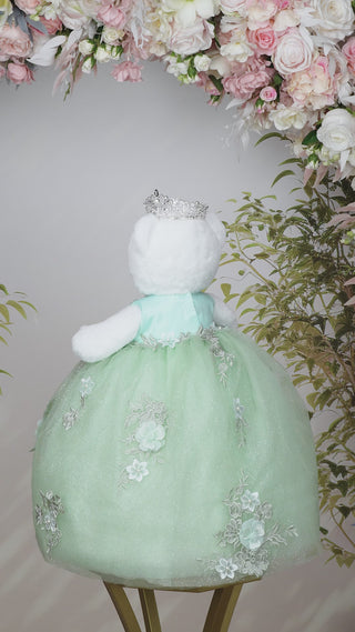 [White Bear] Sage Green Silver Quinceanera Teddy Bear