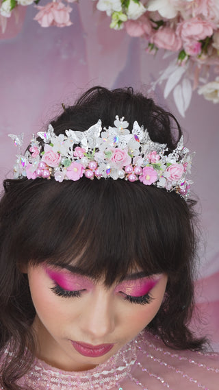 Pink floral quinceanera tiara  Quinceanera Tiara  Pink floral Tiara tiara  Quinceanera  Quince crown