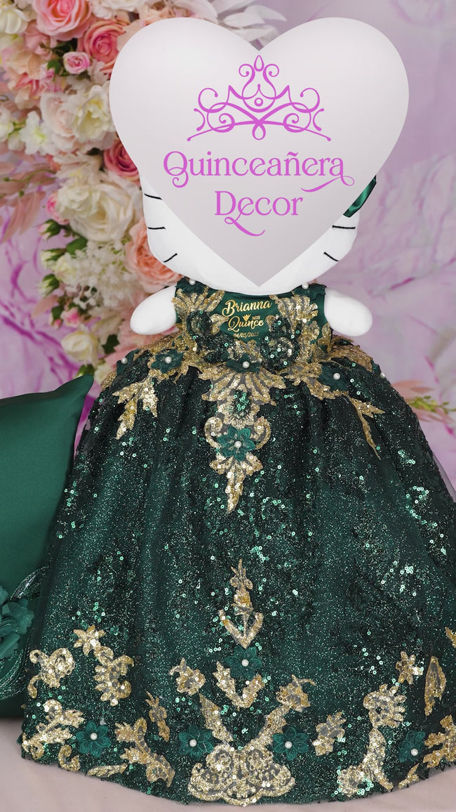 emerald green quince dress with gold Muneca cat for quinceanera size:14W Off The Shoulder Mermaid Category_Default Category/Clothing/Designer Knitwear