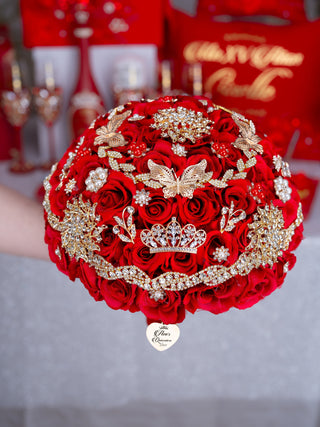 Red quinceanera bouquet 9 inches