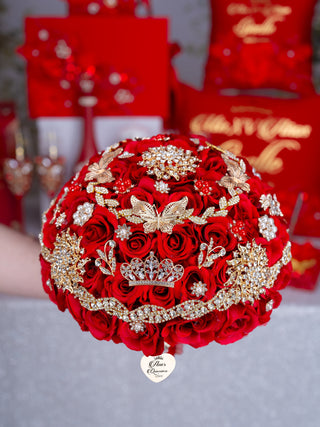 Red quinceanera bouquet 13 inches