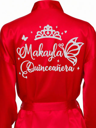 Red with Silver robe for quinceanera