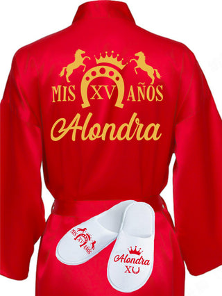 Quinceanera Red with Gold robe with slippers